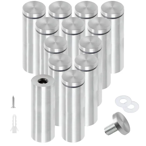 Vista 30 de Luomorgo 12 piezas tornillos separadores de acero inoxidable de 1" x 1", herrajes de montaje para letreros de pared, separadores de vidrio