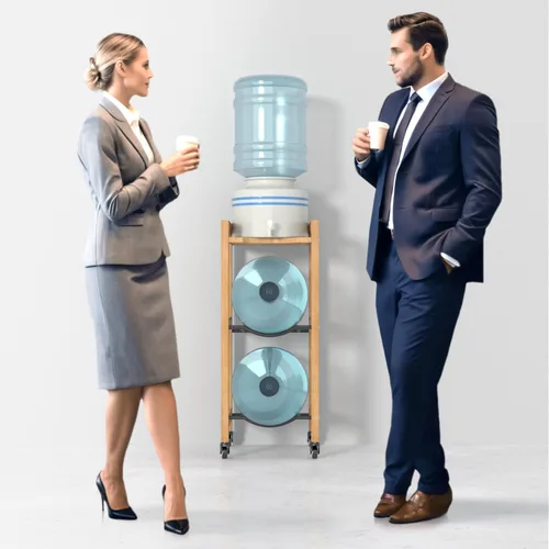 Vista 9 de Soporte para jarra de agua de 3 niveles y 5 galones con estante superior, 4 ruedas de metal o pies ajustables, soporte de piso dispensador de agua