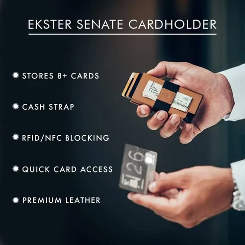 Vista 5 de Ekster Senate - Cartera de cuero para tarjetas - Bloqueo RFID - Acceso rápido a tarjetas Roma Coñac Cartera delgada