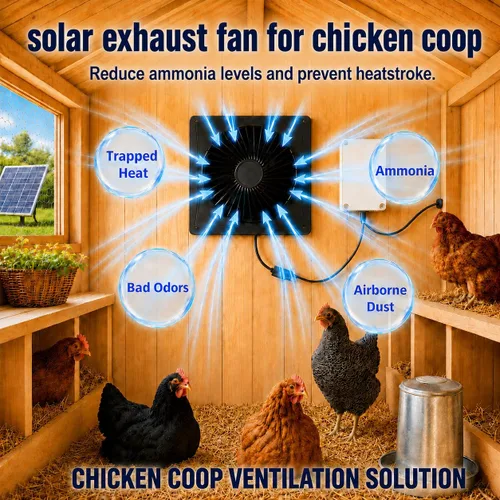 Vista 3 de Solar Exhaust Fan,Solar Power Fan with Battery for Chicken Coop/Shed