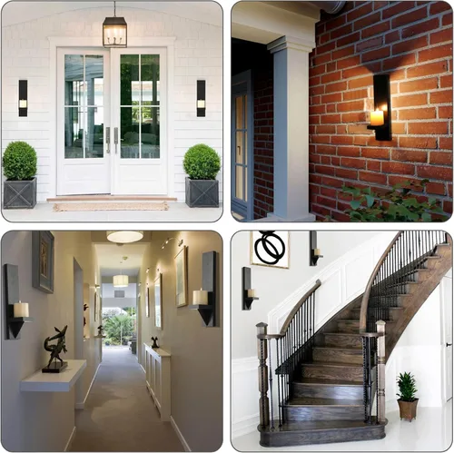 Vista 7 de OwnMy 2 apliques de vela de pared de madera, candelabros rústicos de Negro