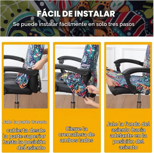 Vista 6 de Smiry fundas elásticas estampadas para silla de oficina de computadora, fundas universales para sillas giratorias de escritorio, extraíbles