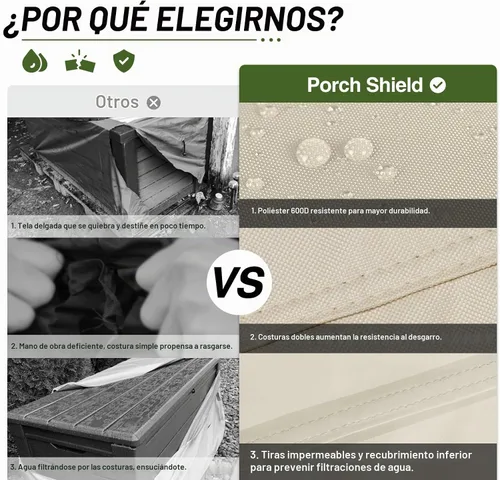Vista 4 de Porch Shield - Caja de almacenamiento para cubierta de terraza - Cubierta impermeable al aire libre 600D para caja de 73 galones, resistente a Beige