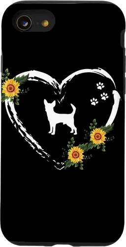 Vista 18 de Chihuahua With Paw Prints And Sunflower Heart On Black Case for iPhone 16