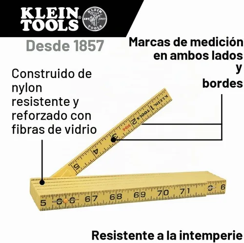 Vista 2 de Klein Tools 910-6 Regla plegable de 6 pies, fibra de vidrio duradera, lectura