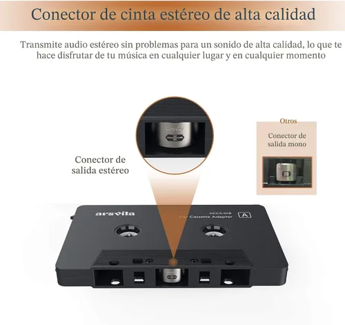 Vista 4 de Arsvita - Adaptador de audio de cassette a auxiliar para automóvil, con cable de audio auxiliar de 0.14 pulgadas