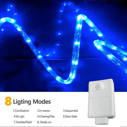Vista 3 de Serie de luces LED de 50 pies con 360 luces LED, tubo flexible conectable con 8 modos, iluminación LED a prueba de agua para interiores