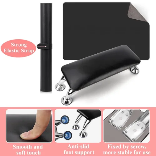 Vista 6 de Reposabrazos para uñas acrílicas con tapete de mesa para uñas, cojín de descanso para manos de cuero de microfibra para uñas, almohada suave