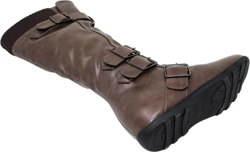 Vista 5 de Generación Y - Botas altas de media pantorrilla con detalle de calentador acanalado, hebillas y suela de goma, para mujer