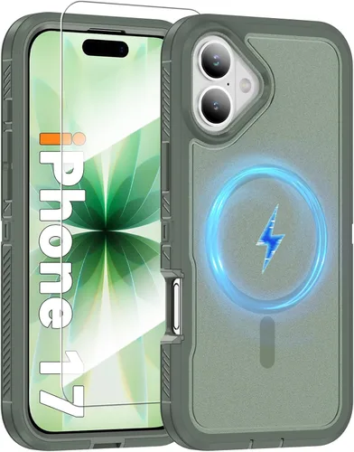 Vista 46 de Funda magnética para iPhone 13/iPhone 14 [compatible con Magsafe] [protector de pantalla de vidrio] [protección de grado militar de doble capa]