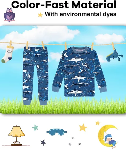 Vista 7 de DAUGHTER QUEEN Pijama para niños de 4 piezas, 100% algodón, talla 18 meses a 12 años