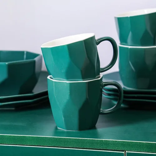 Vista 8 de Stone + Lain Jamie - Juego de vajilla geométrica de porcelana de 16 piezas, color verde Amarillo