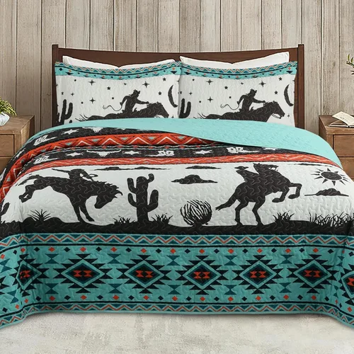 Vista 10 de MarCielo Juego de ropa de cama bohemia, colcha acolchada de 3 piezas, azul, King, poliéster