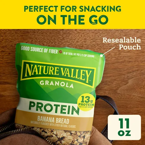 Vista 5 de Nature Valley Granola proteica, sabor a pan de plátano, bolsa resellable para aperitivos, 11 onzas