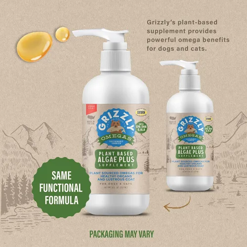Vista 2 de Grizzly Pet Products Algal Plus Omega 3-6-9 Suplemento alimenticio para perros y gatos, botella de 8 onzas