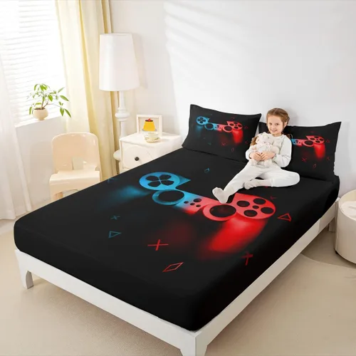 Vista 2 de Juego de sábanas para niños gamepad regalo para adolescentes, ropa de cama para niños, niñas, hombres jóvenes, videojuegos, sábana bajera ajustable