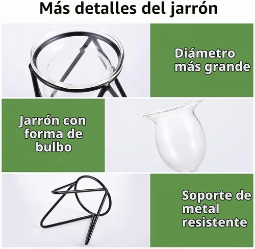 Vista 3 de Jspupifip Terrario de plantas de vidrio de 3 piezas con soporte de metal