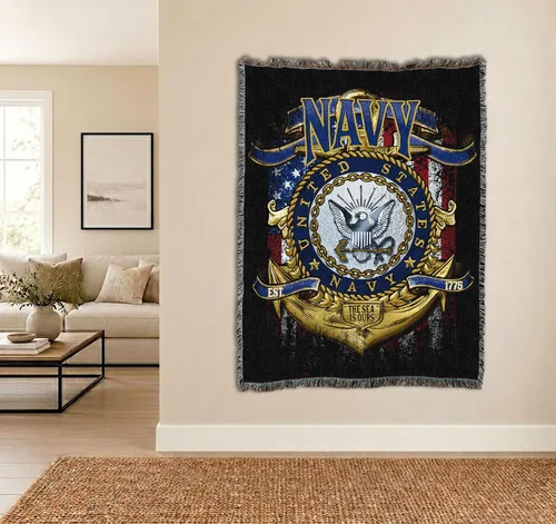 Vista 4 de Pure Country Weavers PCW - Manta fuerte de la Marina de los Estados Unidos, manta militar de regalo, tejida de algodón, fabricada en los Estados