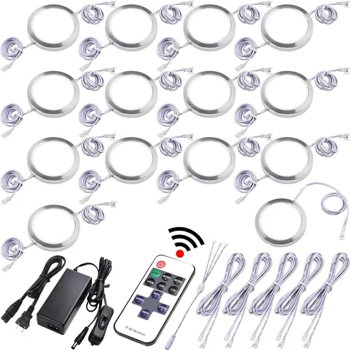 Vista 11 de Kit de iluminación de disco debajo del gabinete, iluminación de ambiente, control remoto LED RF inalámbrico regulable, enlazable en cadena