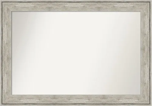 Vista 96 de Amanti Art Espejo de baño plateado para sobre el fregadero, 28 x 37 pulgadas, elegante espejo rectangular de peltre cepillado, marco de madera