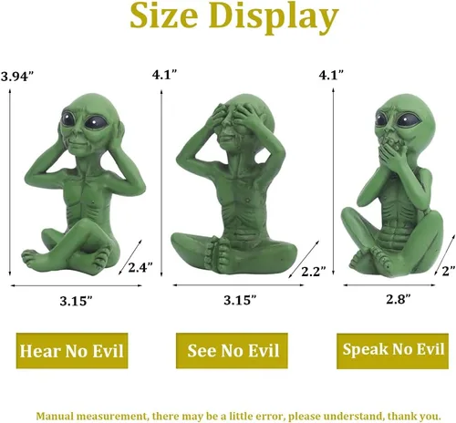 Vista 5 de Estatua de alienígena, resina para escuchar/ver/hablar sin sabio malvado, 3 piezas Hear No Evil See No Evil Speak No Evil Alien Statue, Sci-fi