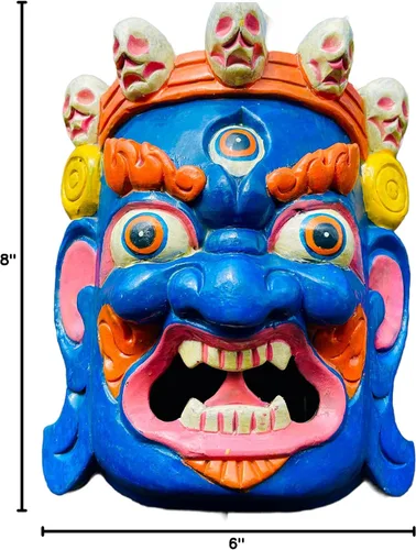 Vista 5 de Himalayan Craft Escultura de pared Bhairab Máscara de madera para colgar en la pared Shiva Mahakala Kaal Bhairab Máscara de budismo para decoración