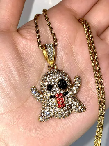 Vista 2 de Collar con colgante de Emoji de acero inoxidable de 0.079in, con diseño de micropave helado, para hombre y mujer, con colgante de Emoji de diamantes