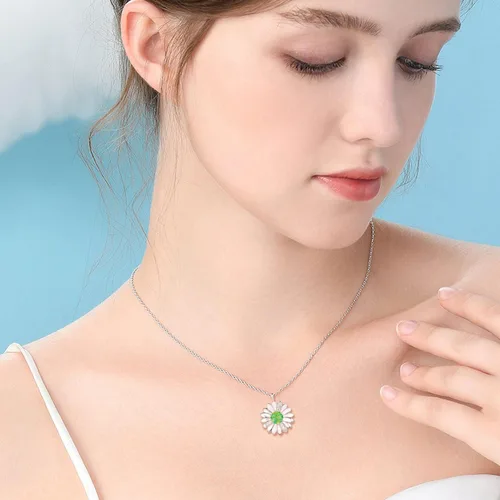 Vista 4 de KINGWHYTE Daisy Necklace Gifts for Women 925 Sterling Silver Opal Daisy Pendant Spring Flower Necklace Jewelry Graduation Birthday Celebrate