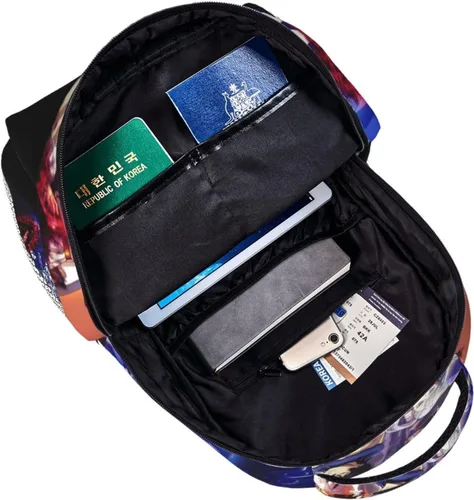 Vista 5 de KEWRJFWA Mochila de trébol negro de anime, bolsa de dibujos animados, mochila de lona ligera para parejas, mochila unisex de viaje para oficina