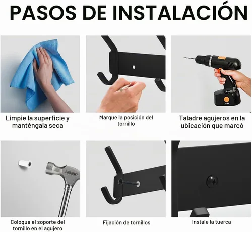 Vista 2 de VAEHOLD Perchero resistente de pared para colgar abrigos, ropa, batas, toallas y sombreros, con 3 ganchos, color negro