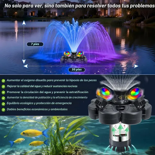 Vista 5 de RELIY Aireador de fuente de estanque, bomba de fuente de 1HP 110V 15000 GPH, fuente flotante de lago totalmente automática, cable de alimentación