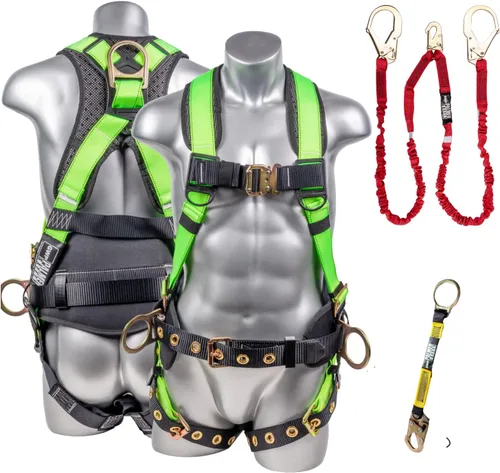 Vista 14 de Palmer Safety Arnés de seguridad de protección contra caídas Hammerhead Series Kit de seguridad I Arnés Premium + Cordón + Kit de extensor de anillo