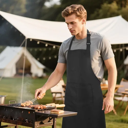 Vista 7 de Delantal de chef grande para hombres y mujeres, delantales de cocina con 2 bolsillos grandes, resistentes al agua y al aceite