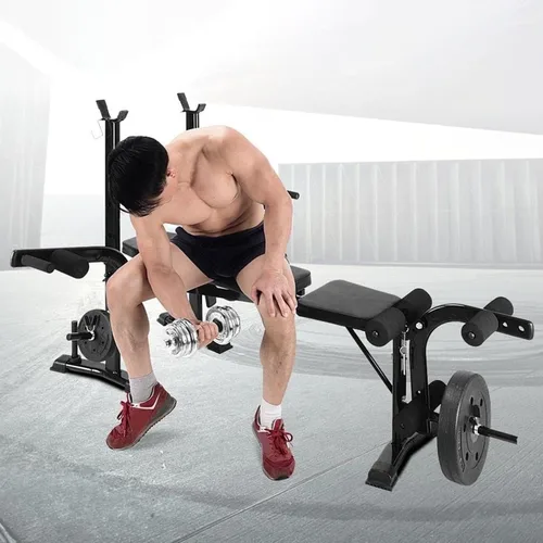 Vista 8 de Equipo de entrenamiento de banco de pesas estándar 6 en 1 para gimnasio en casa, entrenamiento de cuerpo completo, juego de prensa de banco, rizo