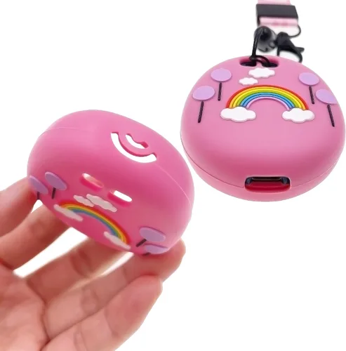 Vista 5 de Funda de silicona, cordón y película protectora de pantalla para máquina de juegos interactiva virtual Tamagotchi Uni (rosa)