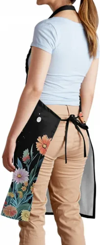 Vista 8 de Kawani Delantal adulto con bolsillos, delantal de cocina de chef Negro Floral