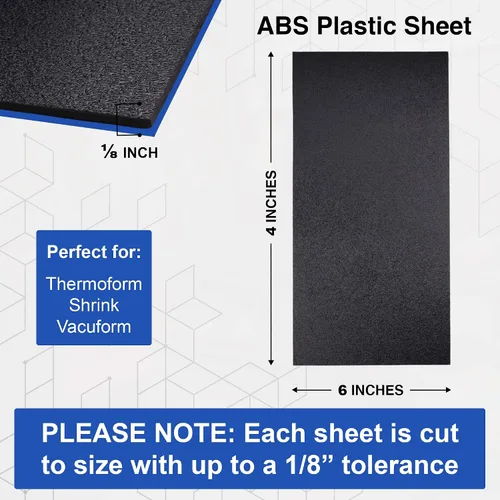 Vista 2 de Duco - Lámina de plástico ABS fabricada en Estados Unidos de 1/8 de pulgada de grosor, 4 x 6 pulgadas, paquete de 2 paneles termoplásticos negros
