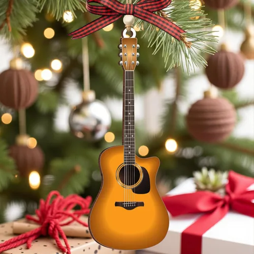 Vista 11 de Adorno de guitarra plana 2D para árbol de Navidad, árbol de guitarra, adornos de música, para guitarristas, regalos para amantes de la música