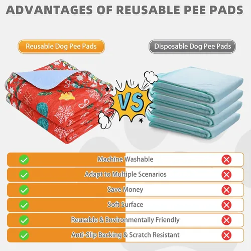 Vista 7 de KOOLTAIL Almohadillas lavables para orina para perros, paquete de 2 alfombrillas de Navidad para mascotas, almohadillas de entrenamiento