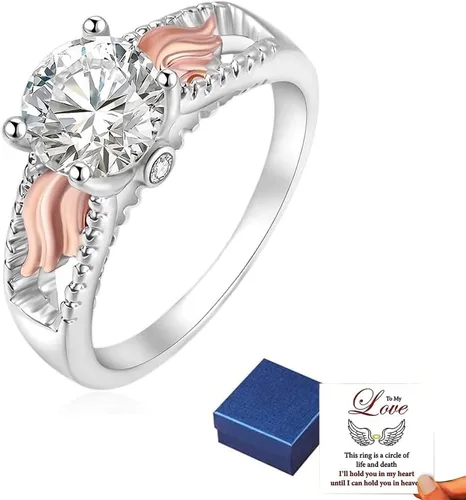 Vista 2 de Hug From Heaven - Anillo conmemorativo personalizado con alas circulares, con texto en inglés "To My Love, I'll Hold You in My Heart", anillo