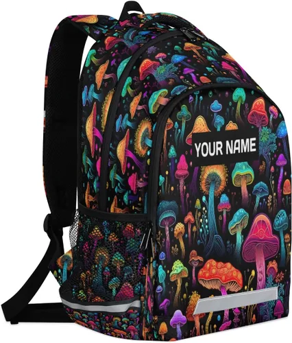 Vista 5 de Custom Name Backpack for Boys Girls Teens Rainbow Mushroom Personalized 16 Inch Kids Backpack Funny Planet Middle Schoolbag Primary Elementary