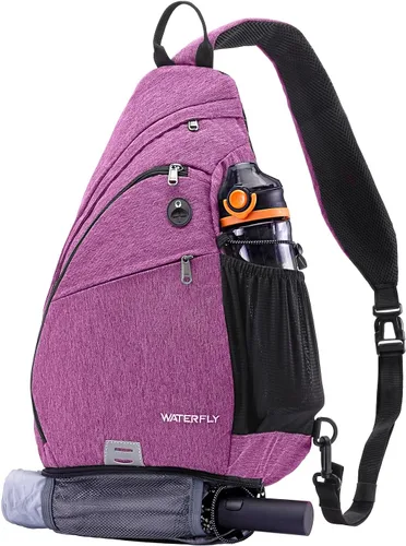 Vista 11 de WATERFLY - Mochila casual tipo bandolera, para llevar en el pecho, Negro, talla única 18L, Water resistant hiking daypack, 7 pockets for 13