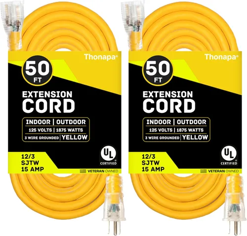 Vista 13 de Thonapa Cable de extensión de calibre 12 de 6 pies para exteriores, resistente 12/3, extremo iluminado SJTW Cable negro, 3 clavijas, enchufe a