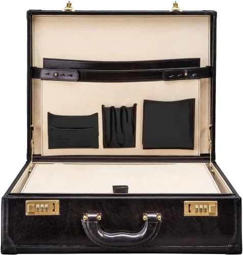 Vista 2 de Maxwell Scott Mens Quality Leather Large Attaché Briefcase The Buroni Handmade In Italy Night Black
