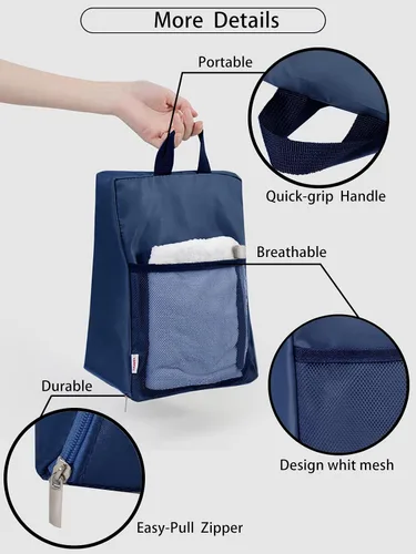 Vista 3 de Bolsa de zapatos portátil con malla para viajes, bolsas de almacenamiento de zapatos organizador para embalaje, Azul marino, Moda