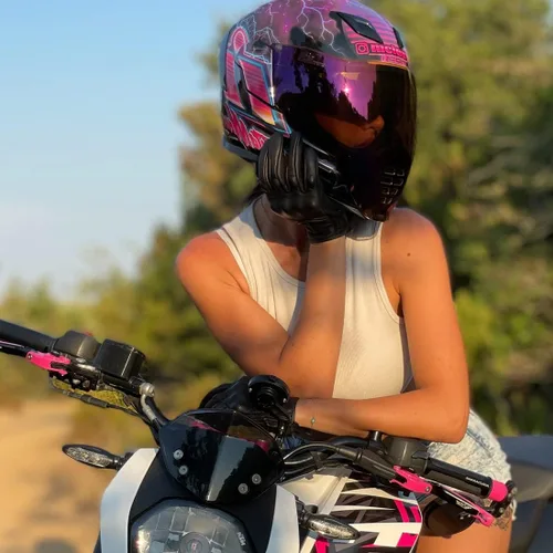 Vista 3 de Harssidanzar Guantes de moto para mujer, guantes de cuero para motocicleta, guantes de motocicleta, carreras de carretera, ciclismo, escalada