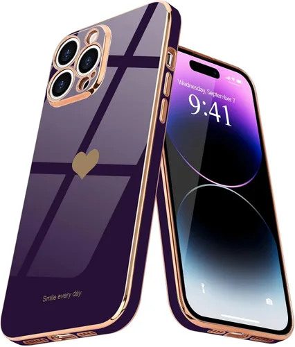 Vista 13 de Teageo Funda para iPhone 14 Pro Max para Mujeres y Niñas Lindo Corazón de Amor Lujoso Chapado Suave Brillante Cubierta Trasera Elevada Protección