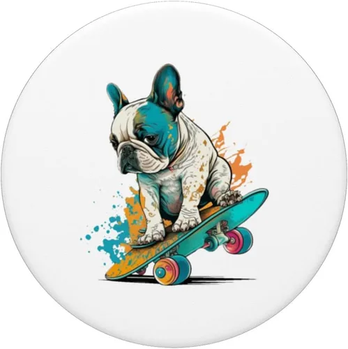 Vista 3 de Bulldog francés - Patineta colorida para perro inglés francés PopSockets intercambiables PopGrip