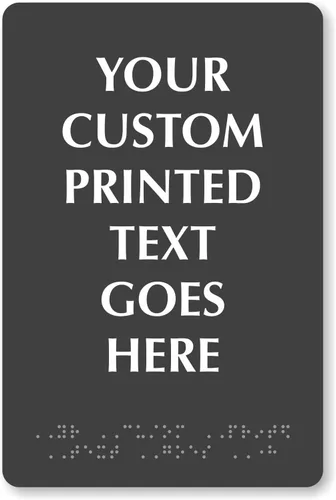 Vista 9 de SmartSign Letrero de Braille personalizado horizontal, 4 x 8 pulgadas, compatible con ADA, opciones de oro cepillado/plata, letrero de plástico