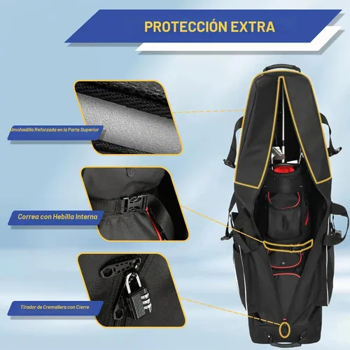 Vista 4 de Bolsa de viaje de golf Gofly para aerolíneas con ruedas, cremallera con candado y compartimento para zapatos, bolsa de viaje de golf